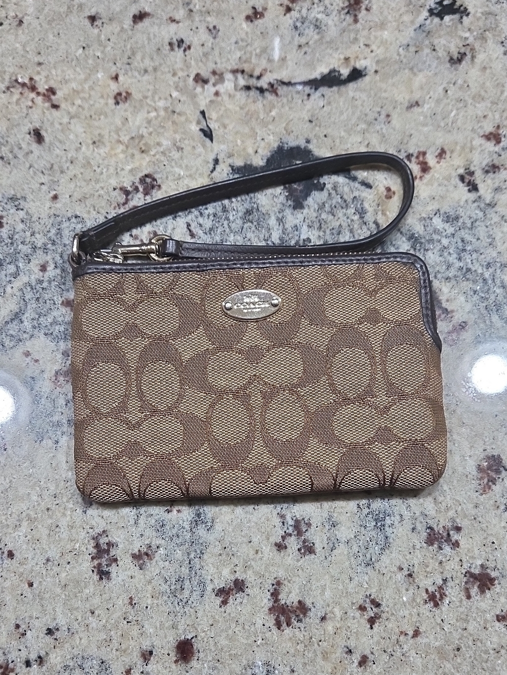Coach Tan/Brown Signature Jacquard Wristlet
